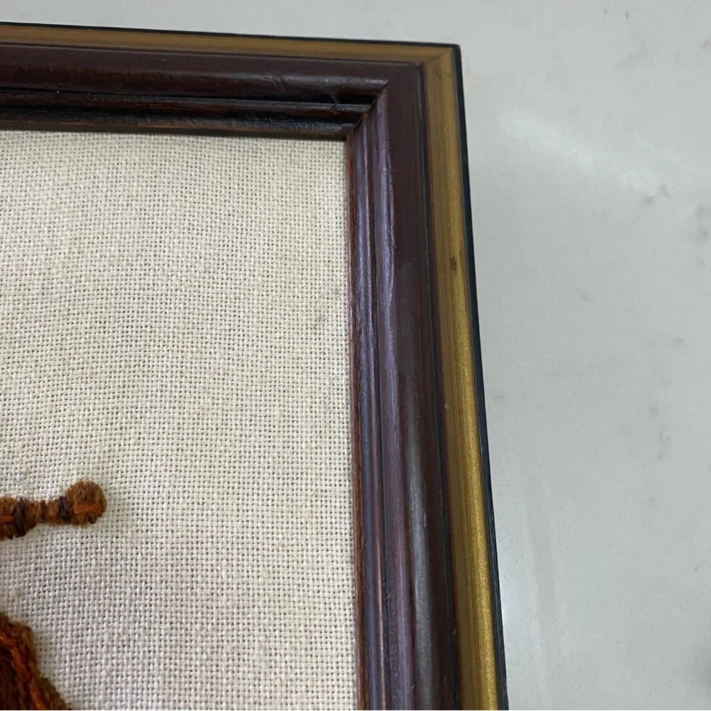 Vintage Crewel Floral Embroidered Art with Wooden Frame - Picture 7 of 7